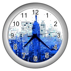 Skyline Skyscraper Abstract Points Wall Clock (silver)