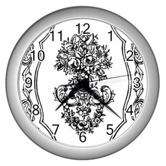 Floriated Antique Scroll Fruit Wall Clock (silver)