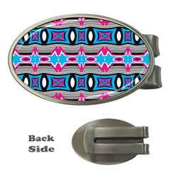 Blue Pink Shapes Rows Jpg                                                       Money Clip (oval) by LalyLauraFLM