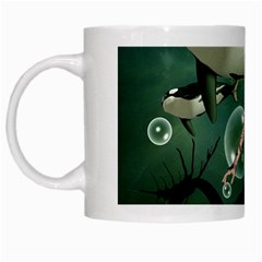 Wonderful Dark Mermaid With Awesome Orca White Mugs