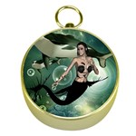 Wonderful Dark Mermaid With Awesome Orca Gold Compasses