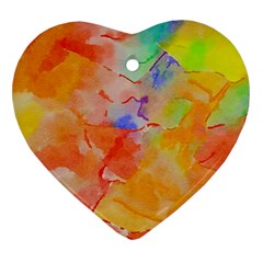 Orange Red Yellow Watercolors Texture                                                        Ornament (heart) by LalyLauraFLM