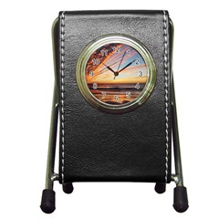 Sunset Beach Ocean Scenic Pen Holder Desk Clock by Simbadda