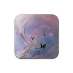 The Wonderful Moon With Butterflies Rubber Coaster (square)  by FantasyWorld7