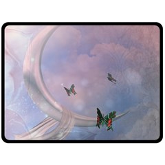 The Wonderful Moon With Butterflies Fleece Blanket (large)  by FantasyWorld7