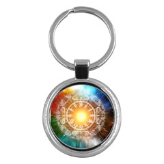 Universe Galaxy Sun Clock Time Key Chains (round)  by Celenk