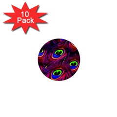 Peacock Feathers Color Plumage 1  Mini Buttons (10 Pack)  by Celenk