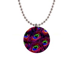 Peacock Feathers Color Plumage Button Necklaces by Celenk