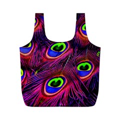 Peacock Feathers Color Plumage Full Print Recycle Bag (m) by Celenk