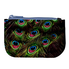 Peacock Feathers Color Plumage Large Coin Purse by Celenk