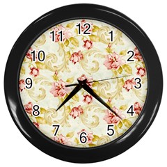 Background Pattern Flower Spring Wall Clock (Black)