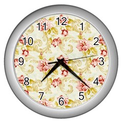 Background Pattern Flower Spring Wall Clock (Silver)