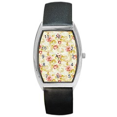 Background Pattern Flower Spring Barrel Style Metal Watch