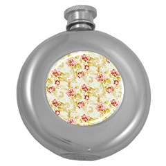 Background Pattern Flower Spring Round Hip Flask (5 oz)