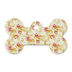 Background Pattern Flower Spring Dog Tag Bone (Two Sides)