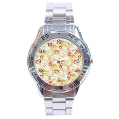 Background Pattern Flower Spring Stainless Steel Analogue Watch