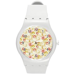 Background Pattern Flower Spring Round Plastic Sport Watch (M)