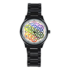 Mandala Rainbow Colorful Reiki Stainless Steel Round Watch by Simbadda