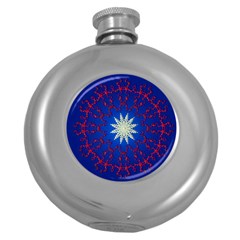 Mandala Abstract Fractal Patriotic Round Hip Flask (5 Oz) by Simbadda