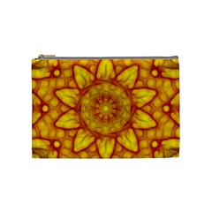 Kaleidoscope Floral Mandala Yellow Cosmetic Bag (medium) by Simbadda