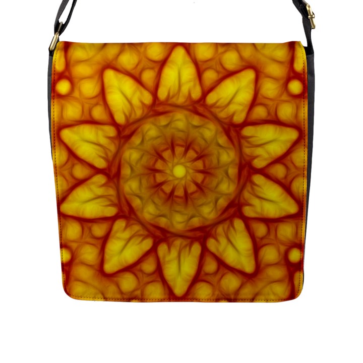 Kaleidoscope Floral Mandala Yellow Flap Closure Messenger Bag (L)