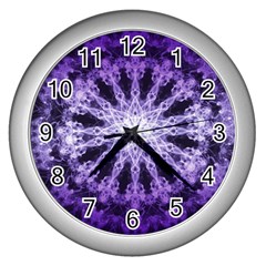 Fractal Mandala Background Purple Wall Clock (silver)