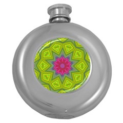 Green Pink Abstract Art Abstract Background Round Hip Flask (5 Oz)