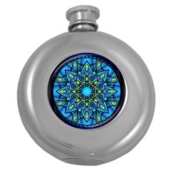 Mandala Blue Abstract Circle Round Hip Flask (5 Oz)