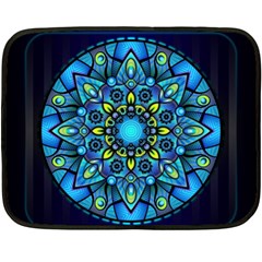 Mandala Blue Abstract Circle Double Sided Fleece Blanket (mini)  by Simbadda