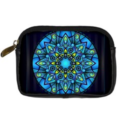 Mandala Blue Abstract Circle Digital Camera Leather Case by Simbadda