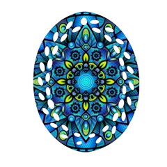 Mandala Blue Abstract Circle Oval Filigree Ornament (two Sides) by Simbadda