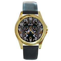 Art Fractal Artwork Design Round Gold Metal Watch