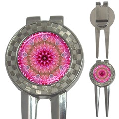 Flower Mandala Art Pink Abstract 3-in-1 Golf Divots by Simbadda