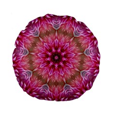 Flower Mandala Art Pink Abstract Standard 15  Premium Flano Round Cushions by Simbadda