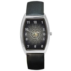 Fractal Mandala Feathers Grey Barrel Style Metal Watch by Simbadda