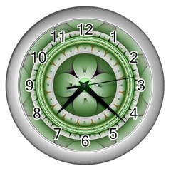 Ractal Mandala Green Purple Wall Clock (silver)