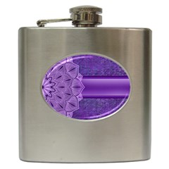 Background Mandala Purple Ribbon Hip Flask (6 Oz) by Simbadda