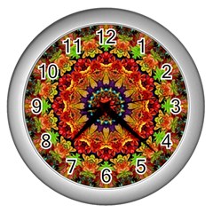 Fractal Mandala Flowers Wall Clock (silver)