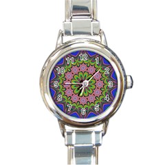Floral Fractal Star Render Round Italian Charm Watch by Simbadda