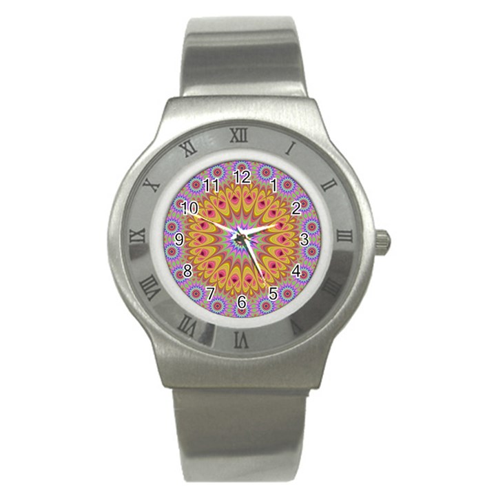 Geometric Flower Oriental Ornament Stainless Steel Watch