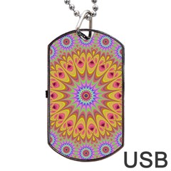 Geometric Flower Oriental Ornament Dog Tag USB Flash (One Side)