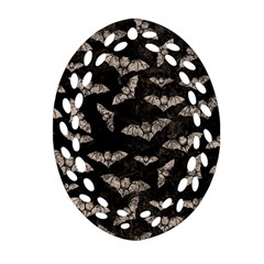 Vintage Halloween Bat Pattern Oval Filigree Ornament (two Sides) by Valentinaart