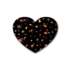 Fireworks Christmas Night Dark Rubber Coaster (heart)  by Simbadda