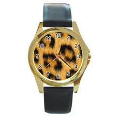 Animal Print Leopard Round Gold Metal Watch by NSGLOBALDESIGNS2