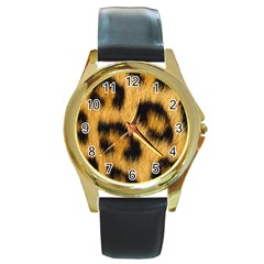 Leopard Print Round Gold Metal Watch by NSGLOBALDESIGNS2