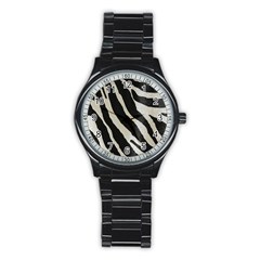 Zebra Print Stainless Steel Round Watch by NSGLOBALDESIGNS2