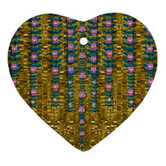 Gold Jungle And Paradise Liana Flowers Ornament (heart) by pepitasart
