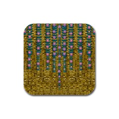 Gold Jungle And Paradise Liana Flowers Rubber Square Coaster (4 Pack)  by pepitasart