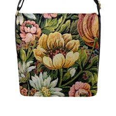 Retro Vintage Floral Flap Closure Messenger Bag (l) by dressshop