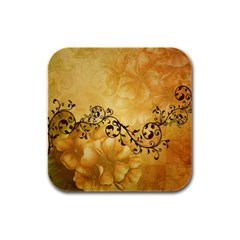 Wonderful Vintage Design With Floral Elements Rubber Square Coaster (4 Pack)  by FantasyWorld7